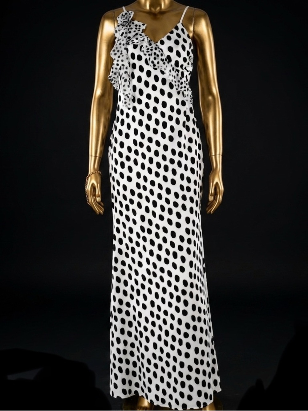 Zara style Black and White Polka Dot Ruffle Maxi Dress